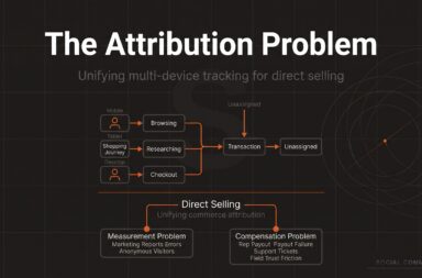 Diagram of multi-device ecommerce attribution flow in direct selling.